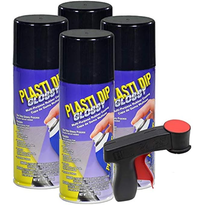 Plasti Dip GLOSSY BLACK RIM KIT, 11 OZ AEROSOL, PACK OF 4 CANS WITH BONUS CANGUN TOOL - COMBINES BOTH COLOR COAT AND GLOSS FINISH - Image 1